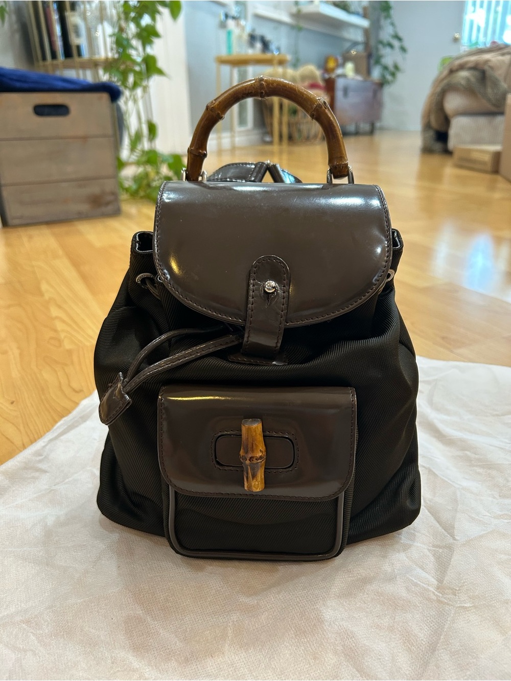 Vintage Gucci Bamboo Mini Nylon Backpack (1990s) with COA